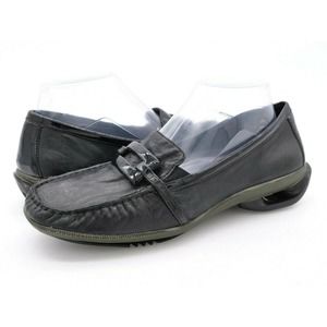 ASGI Loafers Womens 8 Black Leather Moc Toe Medallion Horsebit Slip On Shoes